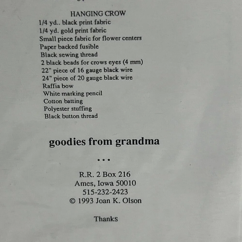 Crows Sunflowers Goodies From Grandma Wall Quilt 143J NEW Vintage Sewing Pattern